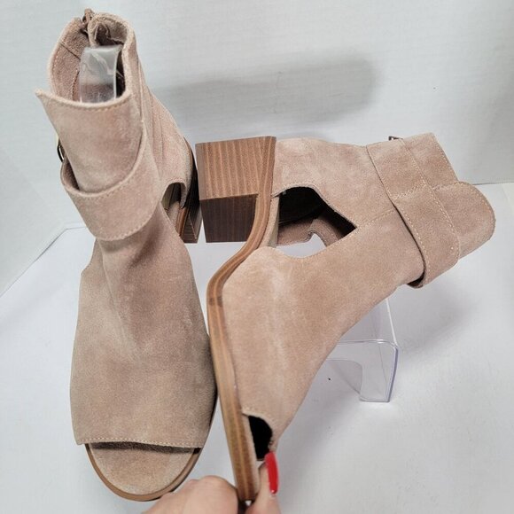 Sole Society Womens 8 So Tracy Leather Peep Toe Ankle Bootie Tan Neutral Casual - Picture 7 of 10